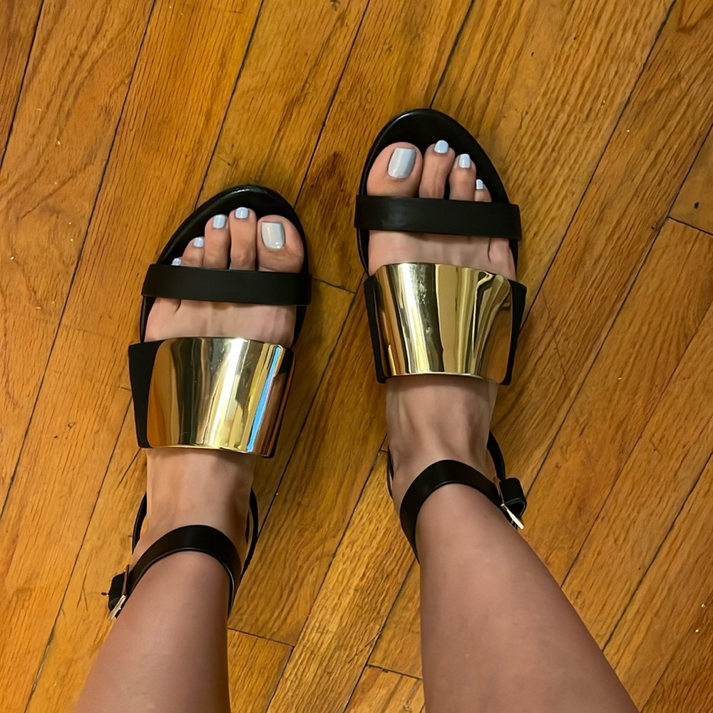 See by Chloe flat black and gold flat sandals size 38 1/2